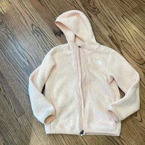 The North Face light pink girls fleece hoodie.  Size 10-12.